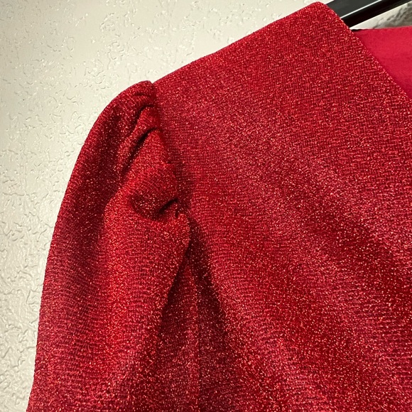 Lea & Viola Red Shimmer Overlay long sleeves detailed Mini Dress Contemporary - Picture 6 of 10